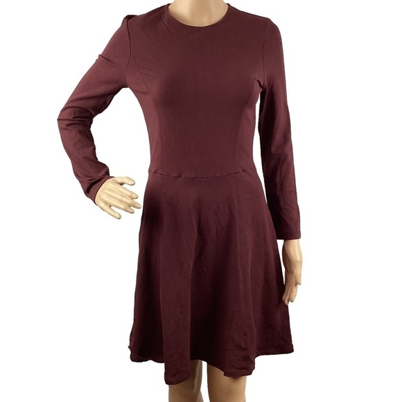 Theory Tillora Long Sleeve Fit and Flare Dress Size 6 Burgundy - Picture 1 of 7